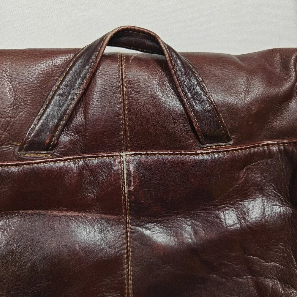 Kenneth Cole Reaction Brown Leather Messenger Bag Crossbody Laptop Briefcase